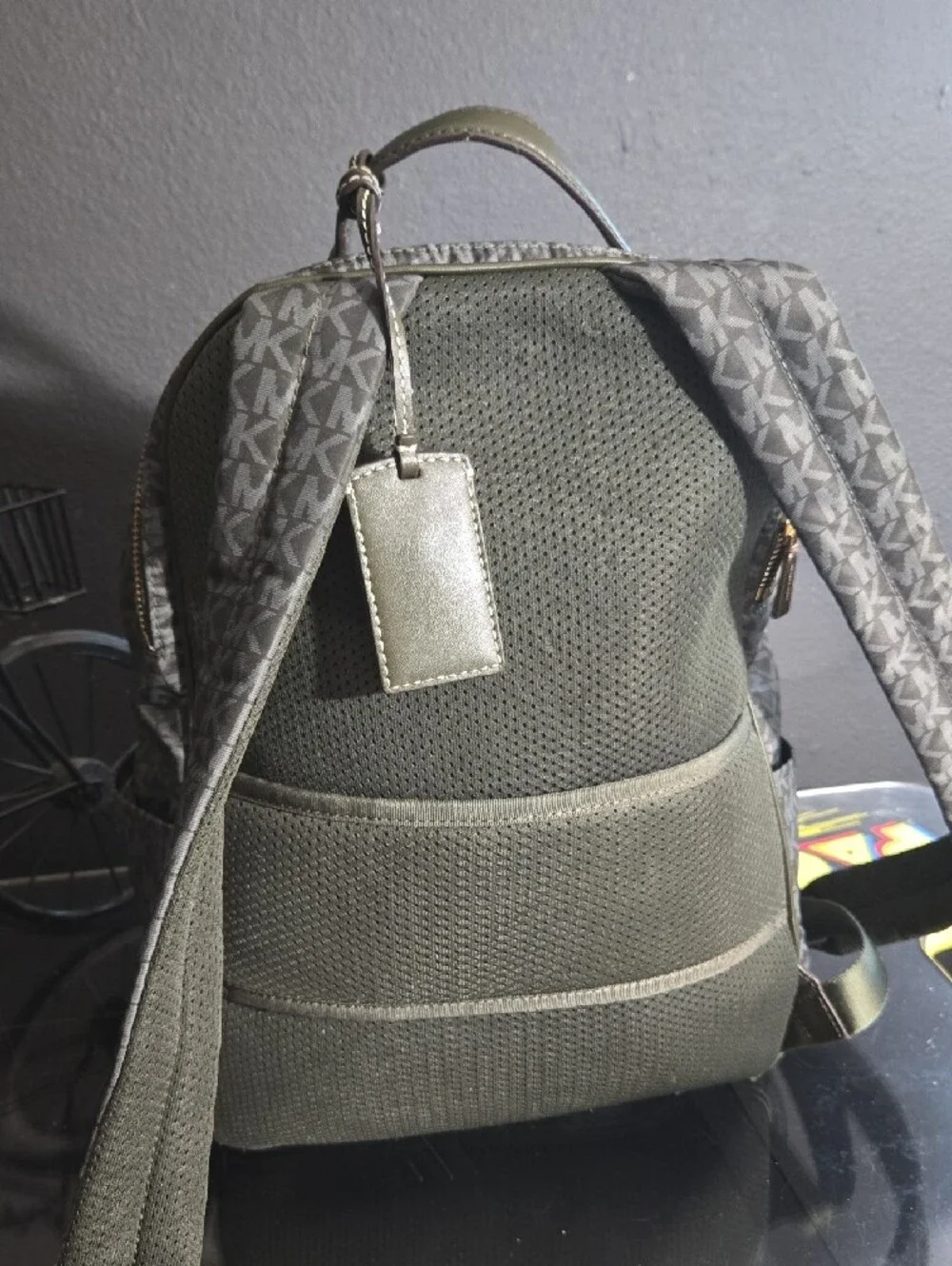 Michael Kors Green MK Logo Backpack with Gold Hardware